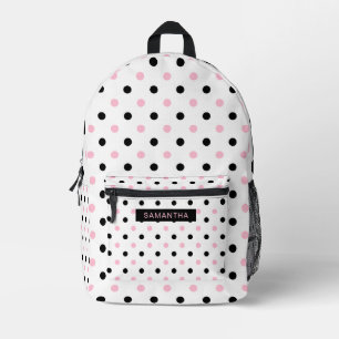 Black and Pink Polka Dots in a White Background Printed Backpack
