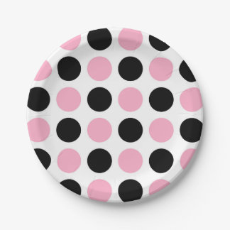 Black and Pink Polka Dots Paper Plate