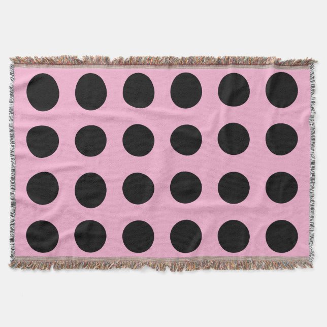 Black and pink polka dots throw blanket (Front)