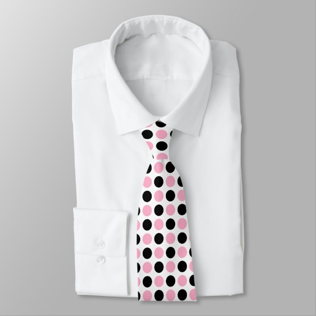 Black and Pink Polka Dots Tie (Tied)