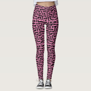 Black And Pink Pop Art Maze Pattern Leggings