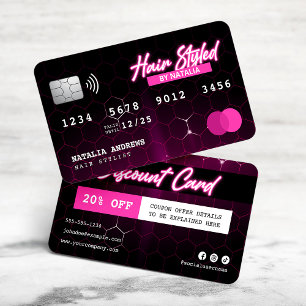 Black and Pink Professional Hair Stylist  Discount Card
