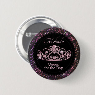 Black and Pink - Queen for the Day - Birthday 6 Cm Round Badge