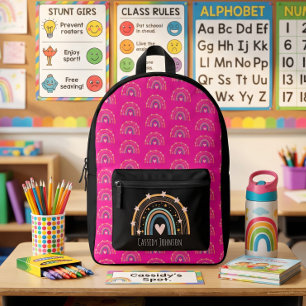 Black and pink rainbow kids printed backpack