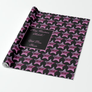 Black and Pink Red Stars Pattern Christmas Elegant Wrapping Paper