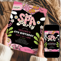 Black and Pink Retro Daisy Spa Party Birthday