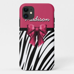 Black and Pink Ribbon Bow Zebra Print Case-Mate iPhone Case