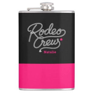 Black and Pink Rodeo Crew Western Bachelorette Hip Flask