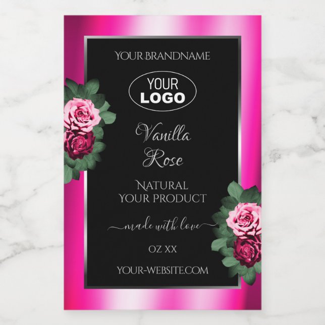Black and Pink Roses Product Packaging Labels Logo (Single Label)