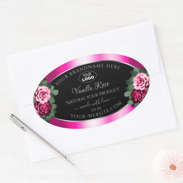 Black and Pink Roses Product Packaging Labels Logo (Envelope)