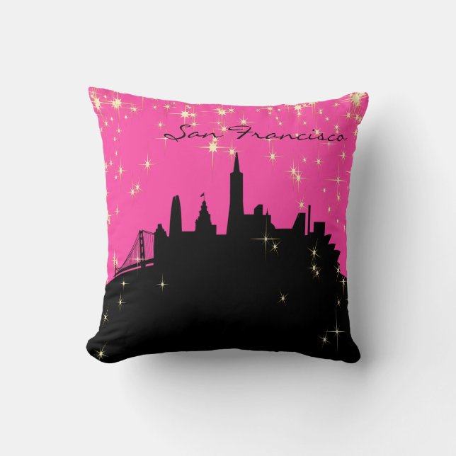 Black and Pink San Francisco Landmark Pillow (Front)