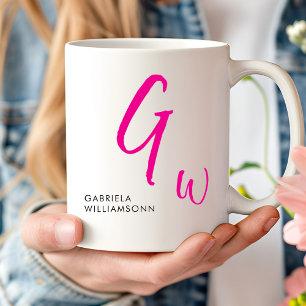 Black and Pink Script Monogram Coffee Mug