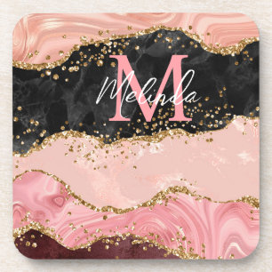 Black and Pink Sequins Agate Coaster