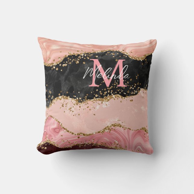 Black and Pink Sequins Agate Cushion (Front)