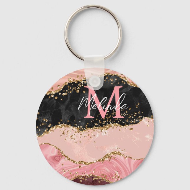 Black and Pink Sequins Agate Key Ring (Front)