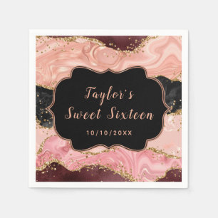 Black and Pink Sequins Agate Sweet Sixteen Napkin