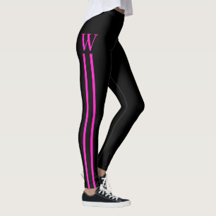 Black and Pink Side Striped Monogram Athletic Leggings