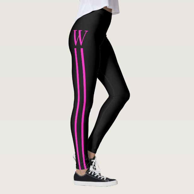 Black and Pink Side Striped Monogram Athletic Leggings (Right)
