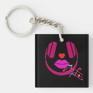 Black and Pink Singing Headphone Keychain