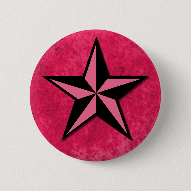 Black and Pink Star 6 Cm Round Badge (Front)