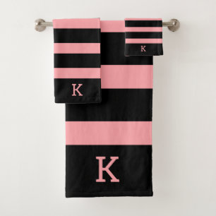 Black and pink stripes pattern bath towel set