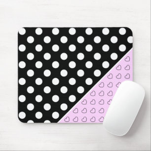 Black And Pink Stylish Polka Dots And Hearts Mouse Pad
