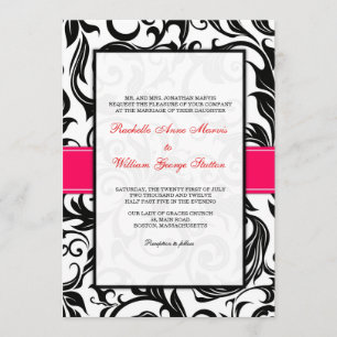 Black and Pink Swirl Wedding Invitation