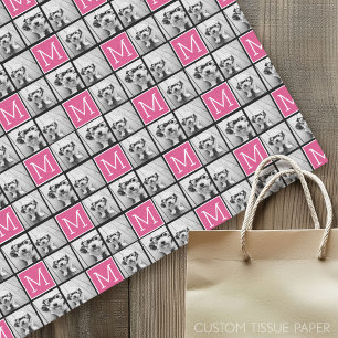 Black and Pink Trendy Photo Collage with Monogram Tissue Paper