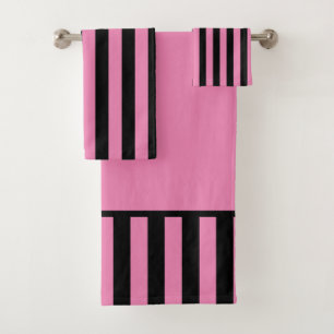 Black And Pink Vertical Stripe Bath Towel Set