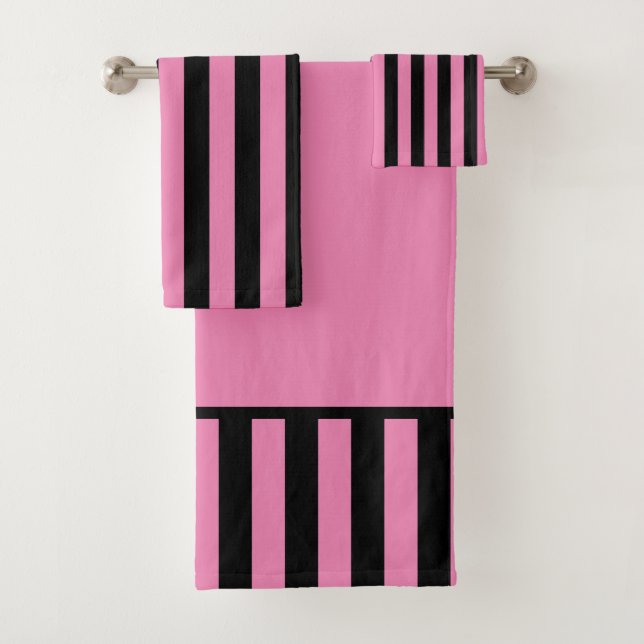 Black And Pink Vertical Stripe  Bath Towel Set (Insitu)