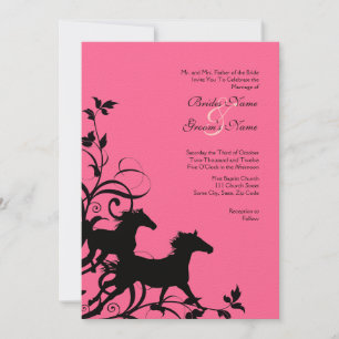 Black and Pink Wild Horses Wedding Invitation