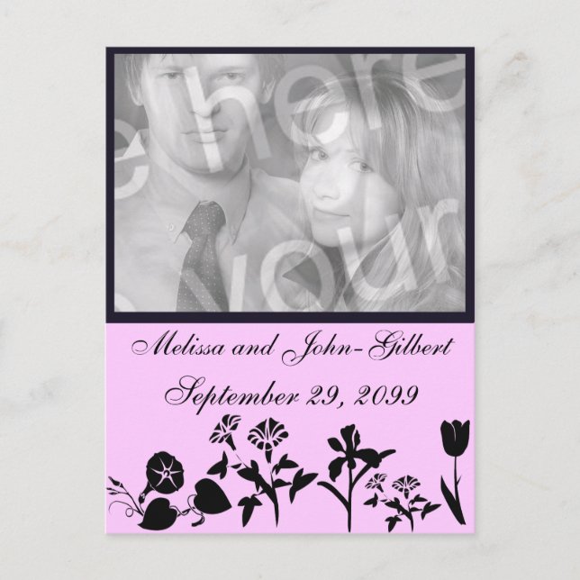 Black And Pink Wildflower Photo Invitation (Front)