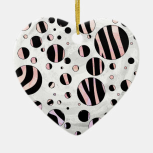 Black and Pink Zebra Polka Dots Ceramic Tree Decoration