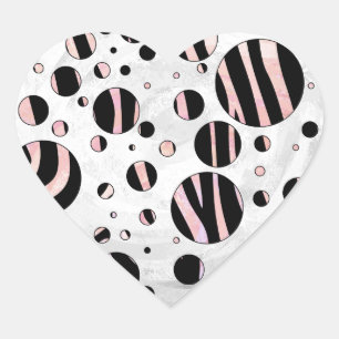 Black and Pink Zebra Polka Dots Heart Sticker