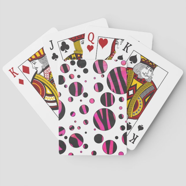 Black and Pink Zebra Polka Dots Playing Cards (Back)