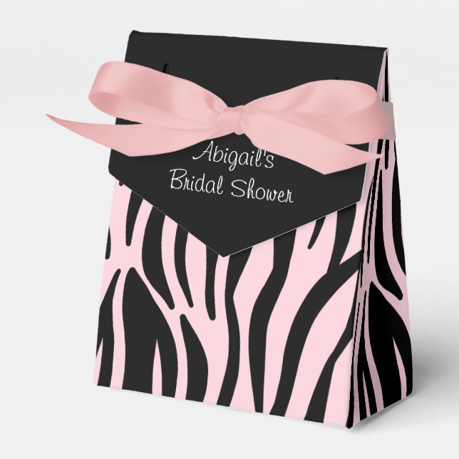 Black and Pink Zebra Print Bridal Shower Favour Box (Front Side)
