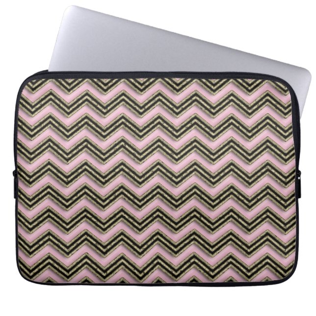 Black and Pink Zigzag Pattern Laptop Sleeve (Front)