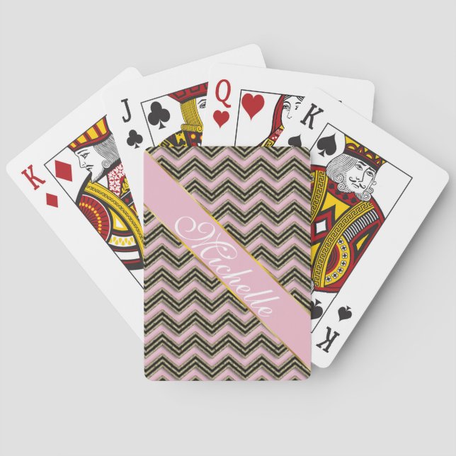 Black and Pink Zigzag Pattern Playing Cards (Back)