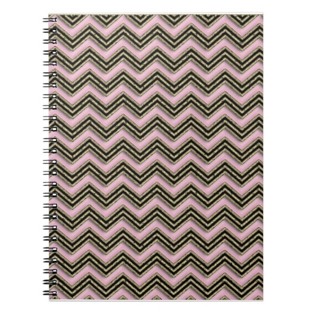 Black and Pink Zigzag Pattern Spiral Notebook (Front)