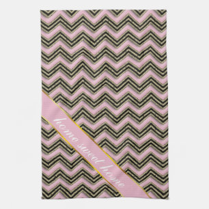 Black and Pink Zigzag Pattern Tea Towel