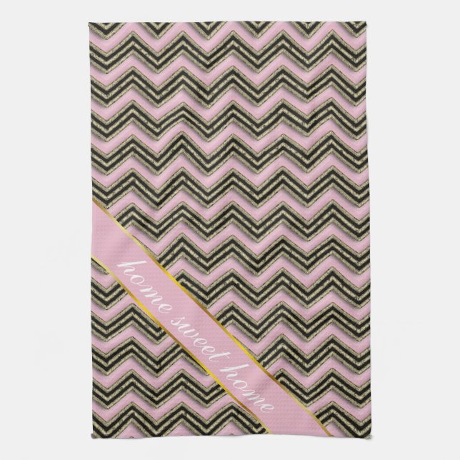 Black and Pink Zigzag Pattern Tea Towel (Vertical)
