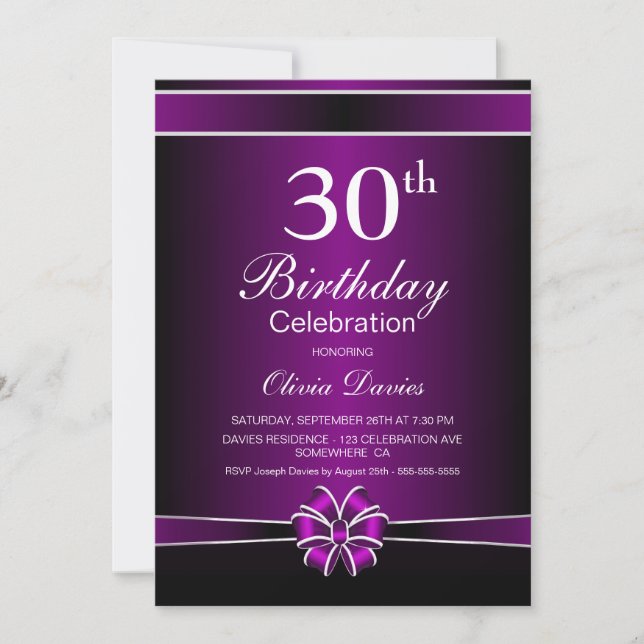 Black and Purple 30th Birthday Celebration Invitation (Front)