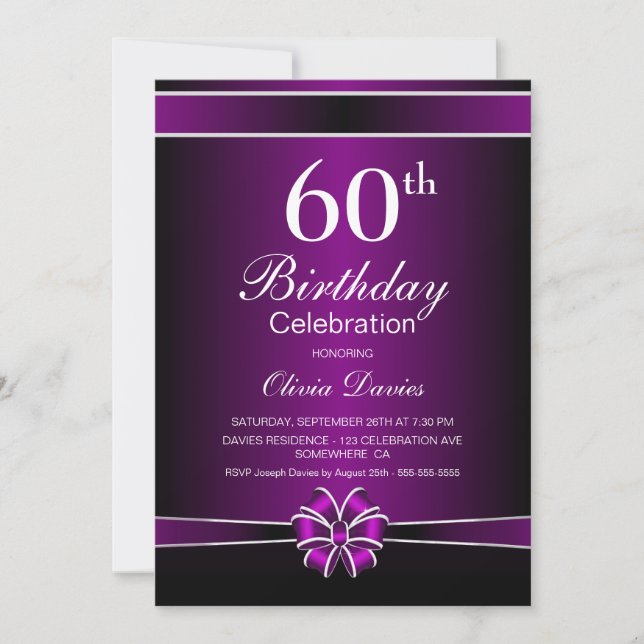 Black and Purple 60th Birthday Celebration Invitation (Front)
