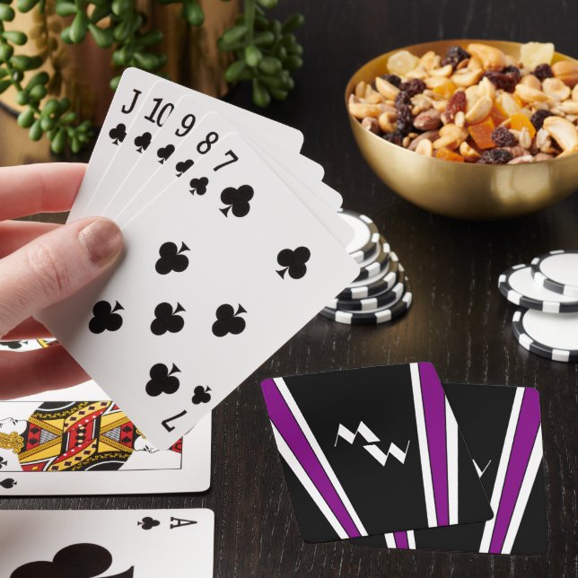 Black And Purple Art Deco Design Monogrammed Playing Cards (In Situ)