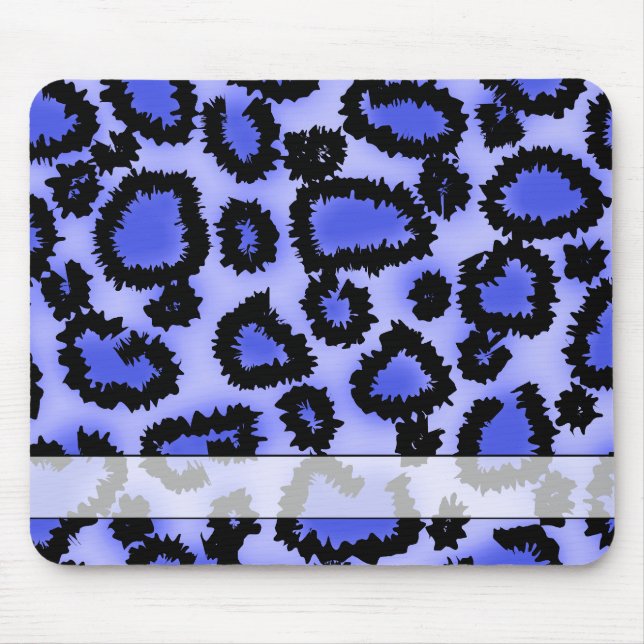 Black and Purple-Blue Leopard Print Pattern. Mouse Pad (Front)