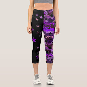 Black And Purple Camo Star Capri Leggings