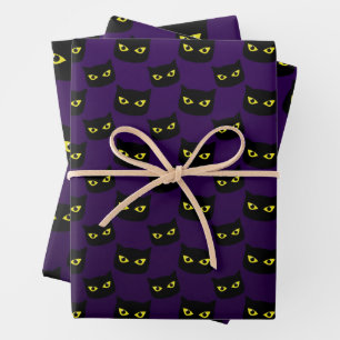 Black and purple cat Halloween pattern Bandana Wrapping Paper Sheet