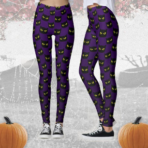 Black and purple cat Halloween pattern Leggings