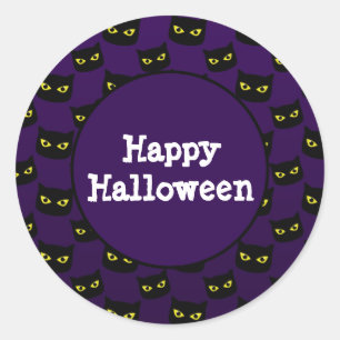 Black and purple cat yellow eyes Halloween pattern Classic Round Sticker