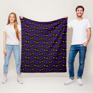 Black and purple cat yellow eyes Halloween pattern Fleece Blanket